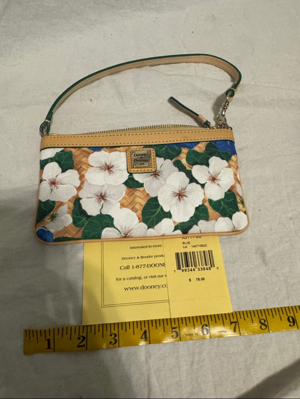 Dooney & Bourke Floral Wristlet in Green, White and Tan